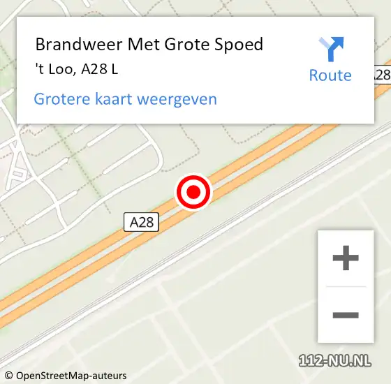 Locatie op kaart van de 112 melding: Brandweer Met Grote Spoed Naar 't Loo, A28 L op 5 juni 2017 04:25