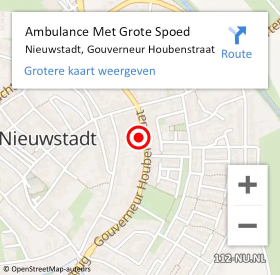 Locatie op kaart van de 112 melding: Ambulance Met Grote Spoed Naar Nieuwstadt, Gouverneur Houbenstraat op 5 juni 2017 05:38