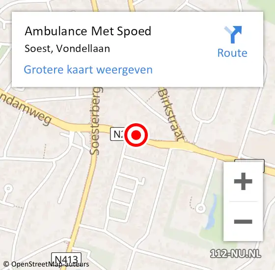 Locatie op kaart van de 112 melding: Ambulance Met Spoed Naar Soest, Vondellaan op 5 juni 2017 10:54