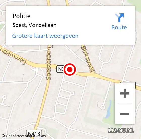 Locatie op kaart van de 112 melding: Politie Soest, Vondellaan op 5 juni 2017 11:05