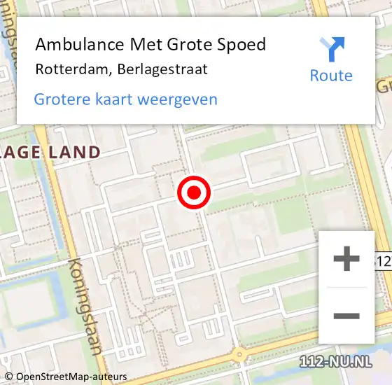 Locatie op kaart van de 112 melding: Ambulance Met Grote Spoed Naar Rotterdam, Berlagestraat op 5 juni 2017 11:06