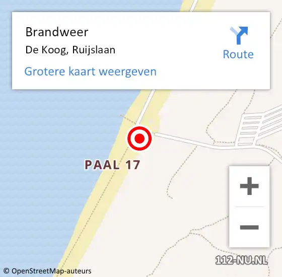 Locatie op kaart van de 112 melding: Brandweer De Koog, Ruijslaan op 5 juni 2017 12:24