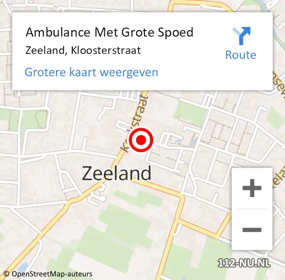 Locatie op kaart van de 112 melding: Ambulance Met Grote Spoed Naar Zeeland, Kloosterstraat op 5 juni 2017 13:01