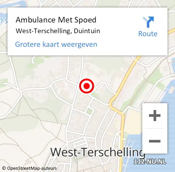 Locatie op kaart van de 112 melding: Ambulance Met Spoed Naar West-Terschelling, Duintuin op 5 juni 2017 13:10