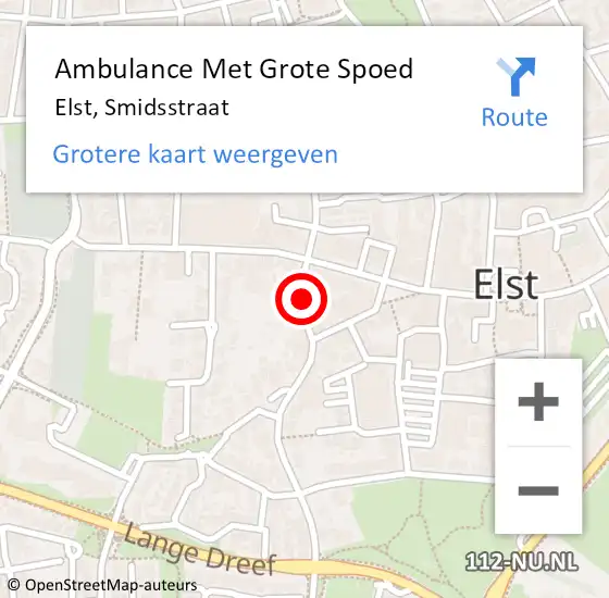 Locatie op kaart van de 112 melding: Ambulance Met Grote Spoed Naar Elst, Smidsstraat op 5 juni 2017 13:14