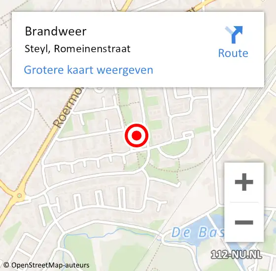 Locatie op kaart van de 112 melding: Brandweer Steyl, Romeinenstraat op 5 juni 2017 13:21