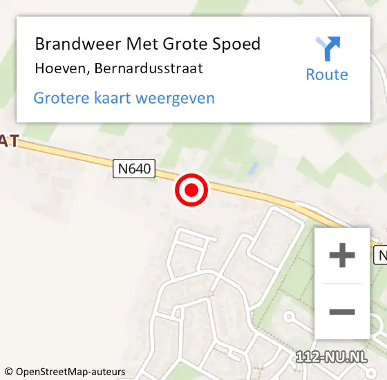 Locatie op kaart van de 112 melding: Brandweer Met Grote Spoed Naar Hoeven, Bernardusstraat op 22 januari 2014 20:54