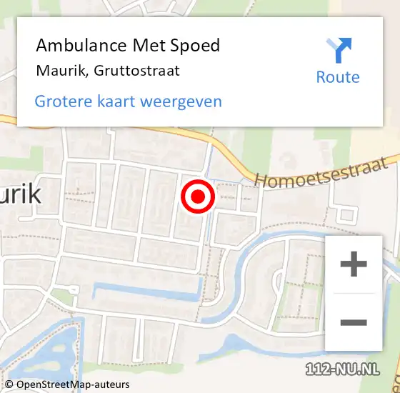 Locatie op kaart van de 112 melding: Ambulance Met Spoed Naar Maurik, Gruttostraat op 5 juni 2017 16:05