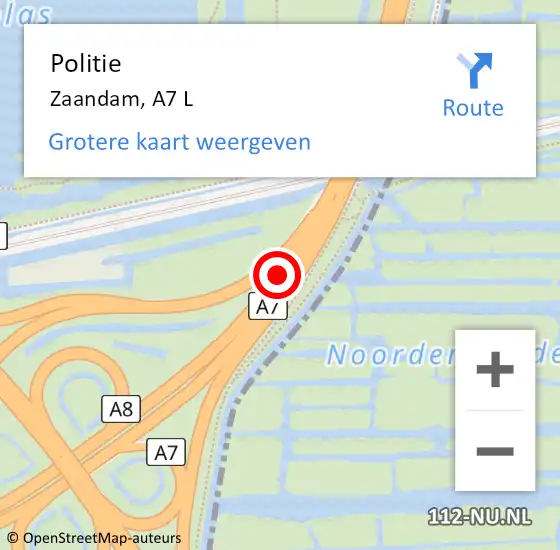 Locatie op kaart van de 112 melding: Politie Zaandam, A7 L op 5 juni 2017 16:34