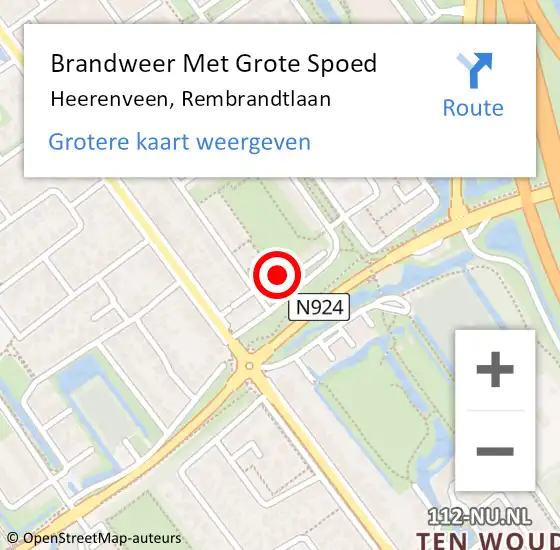 Locatie op kaart van de 112 melding: Brandweer Met Grote Spoed Naar Heerenveen, Rembrandtlaan op 5 juni 2017 17:03