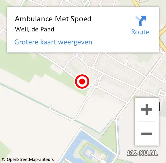 Locatie op kaart van de 112 melding: Ambulance Met Spoed Naar Well, de Paad op 5 juni 2017 21:14