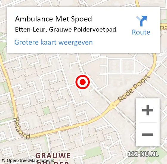 Locatie op kaart van de 112 melding: Ambulance Met Spoed Naar Etten-Leur, Grauwe Poldervoetpad op 5 juni 2017 21:22