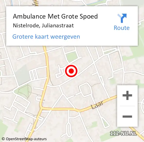 Locatie op kaart van de 112 melding: Ambulance Met Grote Spoed Naar Nistelrode, Julianastraat op 5 juni 2017 21:25