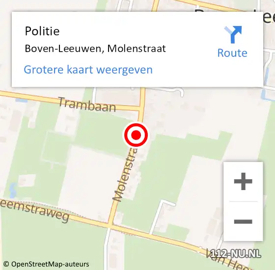 Locatie op kaart van de 112 melding: Politie Boven-Leeuwen, Molenstraat op 5 juni 2017 22:15