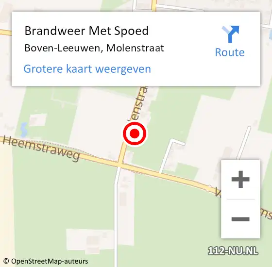 Locatie op kaart van de 112 melding: Brandweer Met Spoed Naar Boven-Leeuwen, Molenstraat op 5 juni 2017 22:26