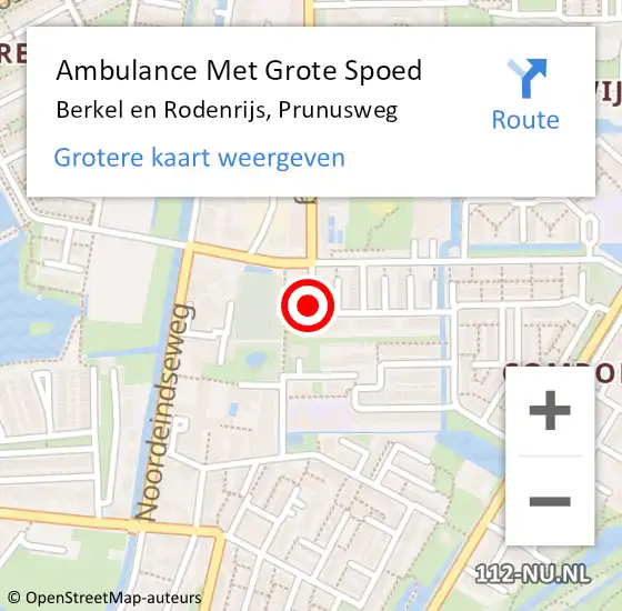 Locatie op kaart van de 112 melding: Ambulance Met Grote Spoed Naar Berkel en Rodenrijs, Prunusweg op 5 juni 2017 23:41