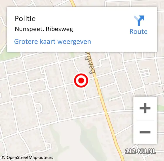 Locatie op kaart van de 112 melding: Politie Nunspeet, Ribesweg op 6 juni 2017 00:52