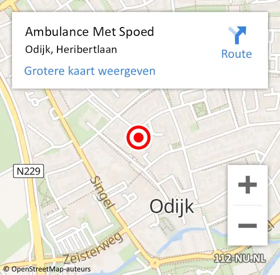 Locatie op kaart van de 112 melding: Ambulance Met Spoed Naar Odijk, Heribertlaan op 6 juni 2017 05:16