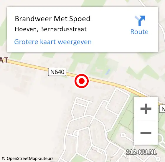 Locatie op kaart van de 112 melding: Brandweer Met Spoed Naar Hoeven, Bernardusstraat op 22 januari 2014 22:18