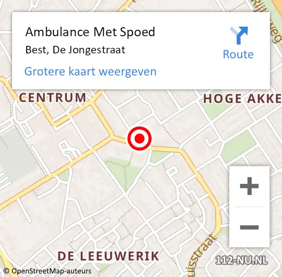 Locatie op kaart van de 112 melding: Ambulance Met Spoed Naar Best, De Jongestraat op 6 juni 2017 07:38