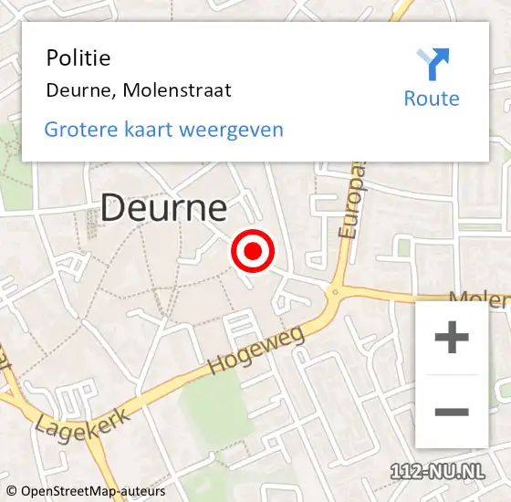 Locatie op kaart van de 112 melding: Politie Deurne, Molenstraat op 6 juni 2017 07:48