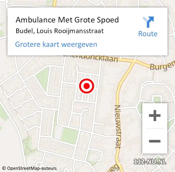 Locatie op kaart van de 112 melding: Ambulance Met Grote Spoed Naar Budel, Louis Rooijmansstraat op 6 juni 2017 11:31