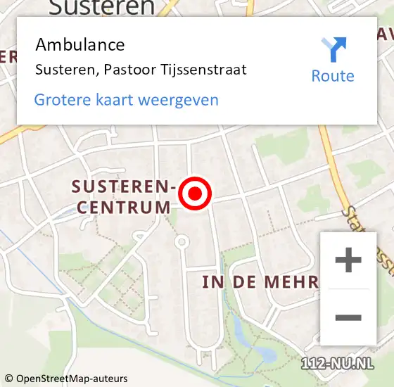 Locatie op kaart van de 112 melding: Ambulance Susteren, Pastoor Tijssenstraat op 6 juni 2017 13:34