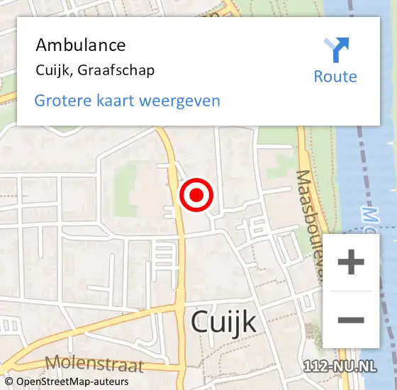 Locatie op kaart van de 112 melding: Ambulance Cuijk, Graafschap op 6 juni 2017 13:54