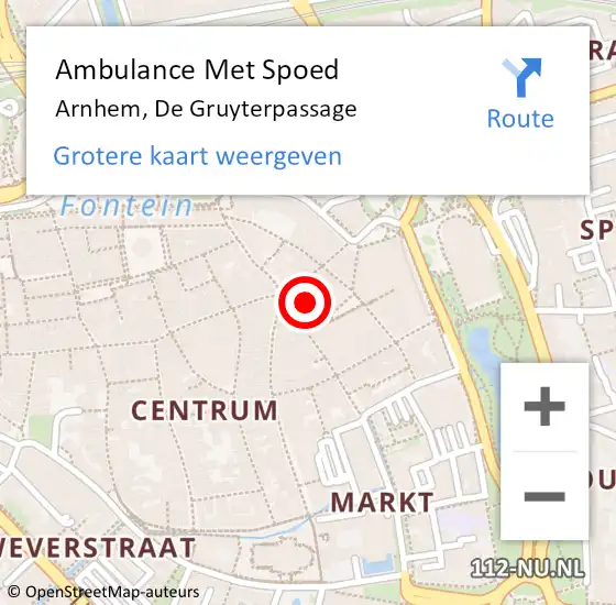 Locatie op kaart van de 112 melding: Ambulance Met Spoed Naar Arnhem, De Gruyterpassage op 6 juni 2017 13:58