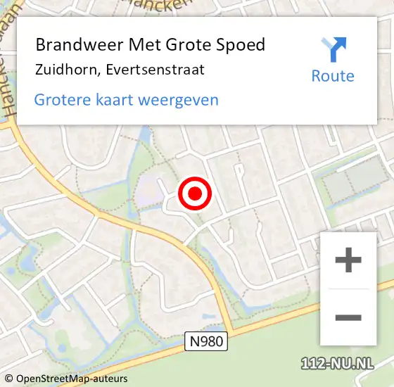 Locatie op kaart van de 112 melding: Brandweer Met Grote Spoed Naar Zuidhorn, Evertsenstraat op 6 juni 2017 14:26