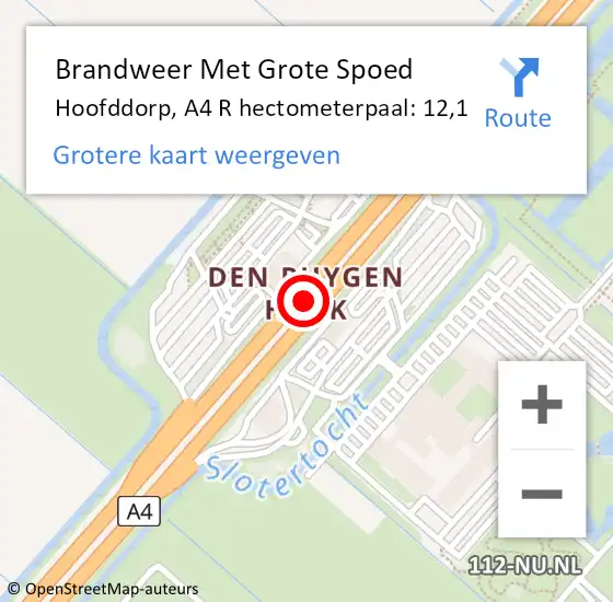 Locatie op kaart van de 112 melding: Brandweer Met Grote Spoed Naar Hoofddorp, A4 R hectometerpaal: 12,1 op 6 juni 2017 15:03