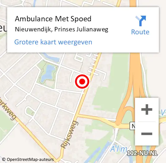 Locatie op kaart van de 112 melding: Ambulance Met Spoed Naar Nieuwendijk, Prinses Julianaweg op 6 juni 2017 15:56