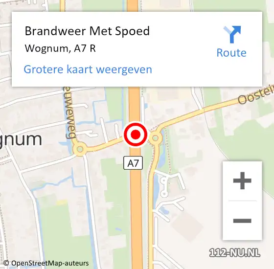 Locatie op kaart van de 112 melding: Brandweer Met Spoed Naar Wognum, A7 L hectometerpaal: 36,0 op 6 juni 2017 16:02