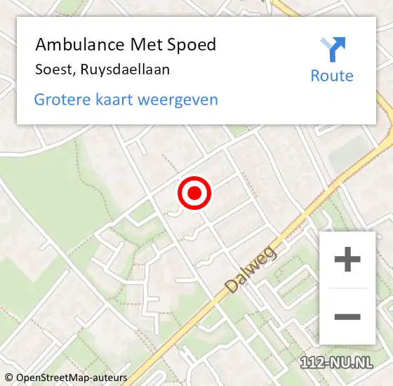 Locatie op kaart van de 112 melding: Ambulance Met Spoed Naar Soest, Ruysdaellaan op 6 juni 2017 16:30