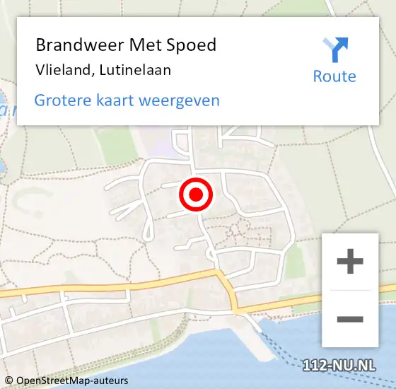 Locatie op kaart van de 112 melding: Brandweer Met Spoed Naar Vlieland, Lutinelaan op 6 juni 2017 17:06