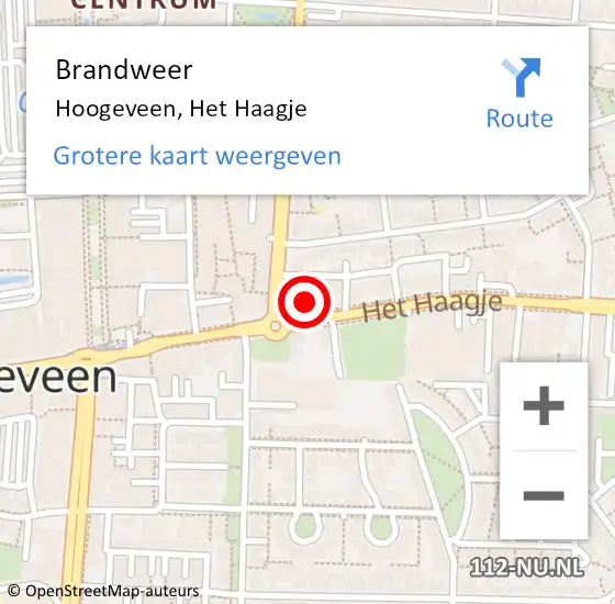 Locatie op kaart van de 112 melding: Brandweer Hoogeveen, Het Haagje op 6 juni 2017 17:14