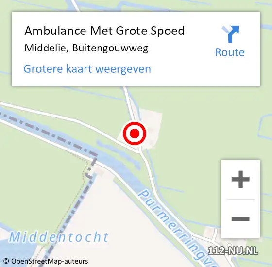 Locatie op kaart van de 112 melding: Ambulance Met Grote Spoed Naar Middelie, Buitengouwweg op 6 juni 2017 17:17