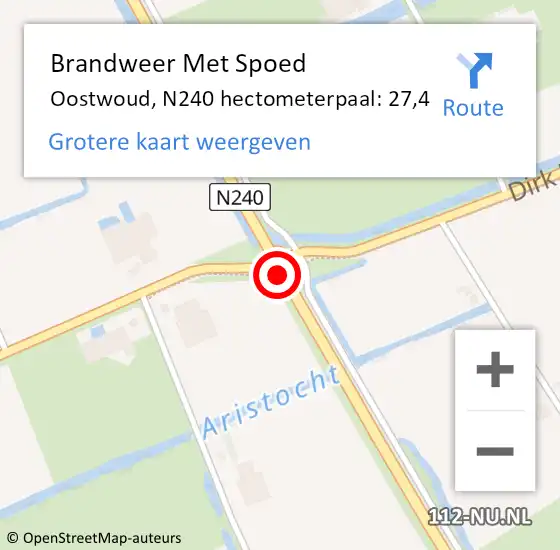 Locatie op kaart van de 112 melding: Brandweer Met Spoed Naar Oostwoud, N240 hectometerpaal: 27,4 op 6 juni 2017 17:30