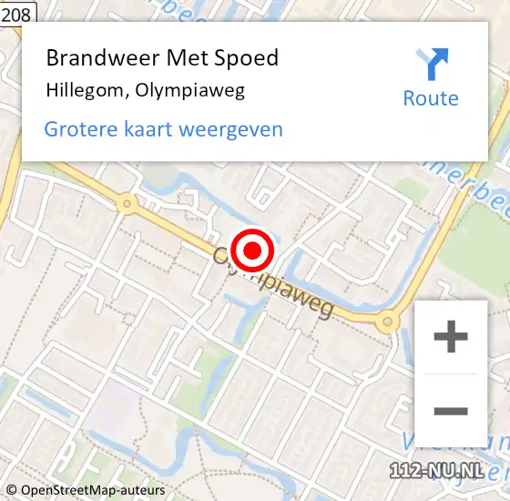 Locatie op kaart van de 112 melding: Brandweer Met Spoed Naar Hillegom, Olympiaweg op 6 juni 2017 17:53