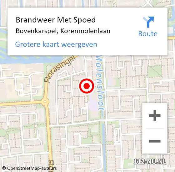 Locatie op kaart van de 112 melding: Brandweer Met Spoed Naar Bovenkarspel, Korenmolenlaan op 6 juni 2017 18:36