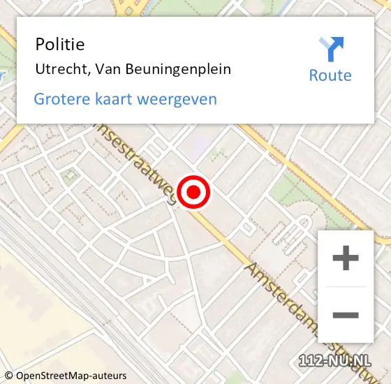 Locatie op kaart van de 112 melding: Politie Utrecht, Van Beuningenplein op 6 juni 2017 18:37