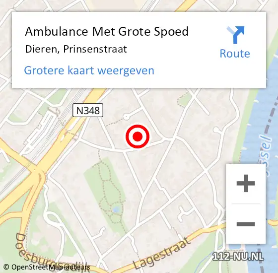Locatie op kaart van de 112 melding: Ambulance Met Grote Spoed Naar Dieren, Prinsenstraat op 6 juni 2017 19:05