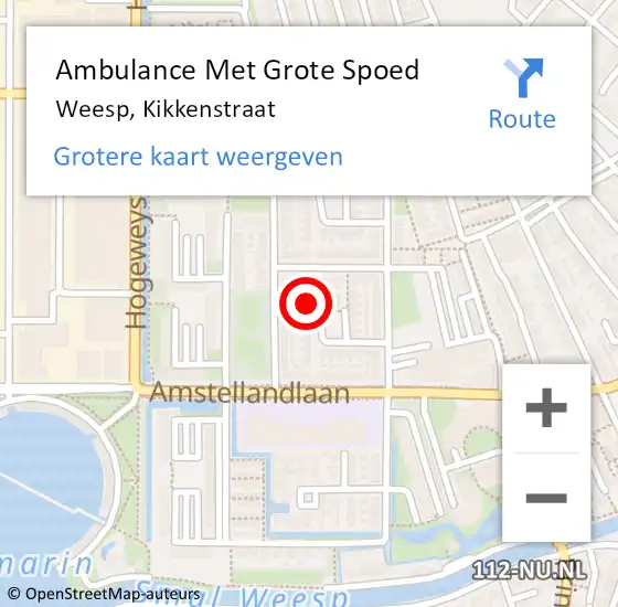 Locatie op kaart van de 112 melding: Ambulance Met Grote Spoed Naar Weesp, Kikkenstraat op 6 juni 2017 19:16