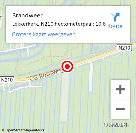 Locatie op kaart van de 112 melding: Brandweer Lekkerkerk, N210 hectometerpaal: 10,6 op 6 juni 2017 19:19