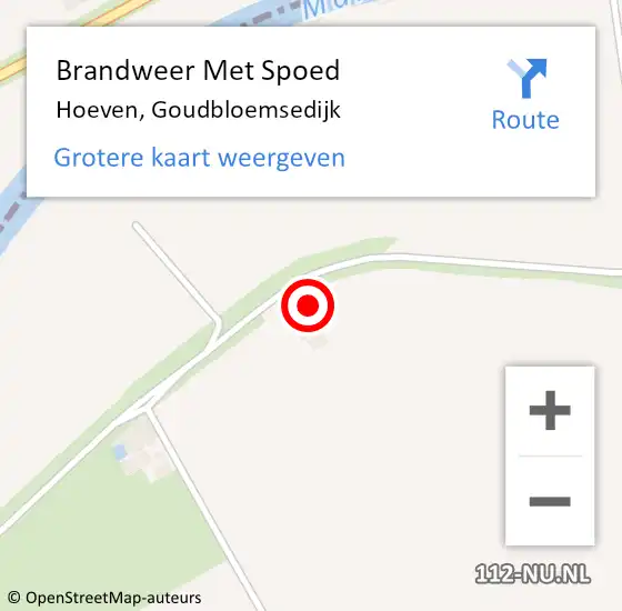 Locatie op kaart van de 112 melding: Brandweer Met Spoed Naar Hoeven, Goudbloemsedijk op 6 juni 2017 19:38