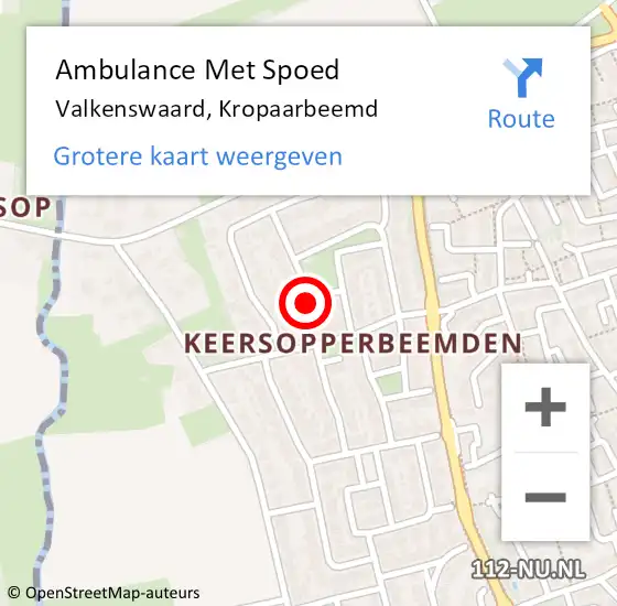 Locatie op kaart van de 112 melding: Ambulance Met Spoed Naar Valkenswaard, Kropaarbeemd op 6 juni 2017 19:52