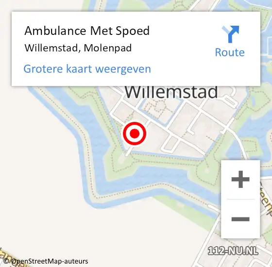 Locatie op kaart van de 112 melding: Ambulance Met Spoed Naar Willemstad, Molenpad op 6 juni 2017 19:53