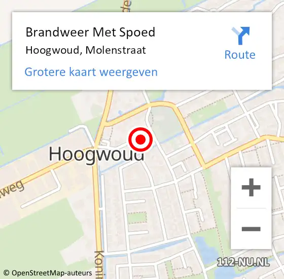 Locatie op kaart van de 112 melding: Brandweer Met Spoed Naar Hoogwoud, Molenstraat op 6 juni 2017 20:17