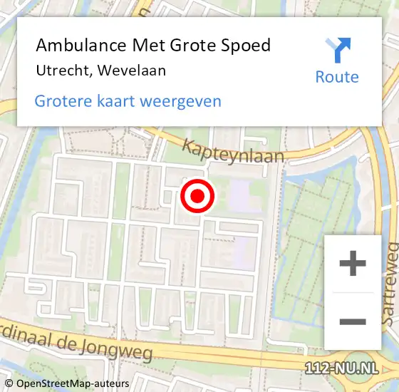 Locatie op kaart van de 112 melding: Ambulance Met Grote Spoed Naar Utrecht, Wevelaan op 6 juni 2017 22:09