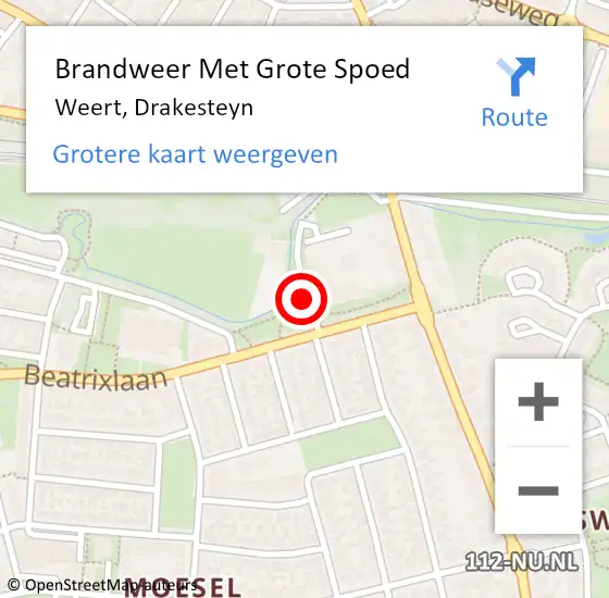 Locatie op kaart van de 112 melding: Brandweer Met Grote Spoed Naar Weert, Drakesteyn op 6 juni 2017 22:24